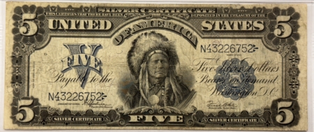 Large Silver Certificates 1899 $5 SILVER CERTIFICATE, INDIAN CHIEF, FR#281 PMG VERY FINE 20, NICE ORIGINAL