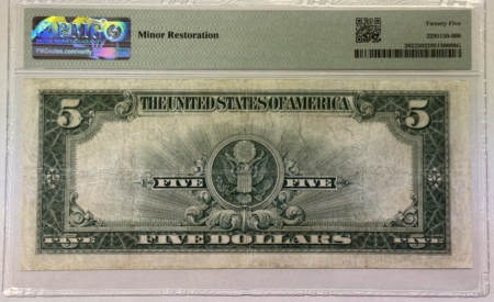 Large Silver Certificates 1923 $5 SILVER CERTIFICATE, LINCOLN PORTHOLE, FR#282 PMG VF-25 MINOR RESTORATION