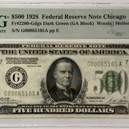 New Store Items 1928 $500 FEDERAL RESERVE NOTE, G-CHICAGO, FR#2200, DARK GREEN, PMG VF-30, TOUGH