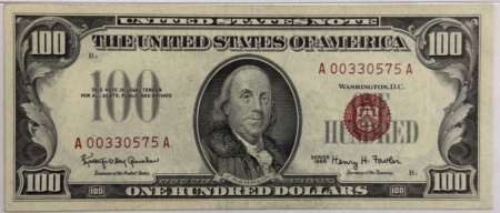 Legal Tender 1966 $100 U.S. LEGAL TENDER NOTE, RED SEAL, FR#1550 (AA BLOCK) – PMG EF 40 EPQ