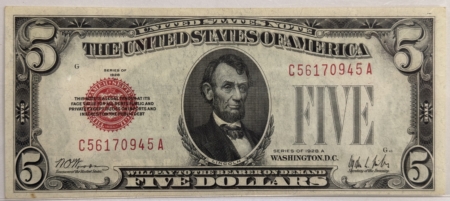 Legal Tender 1928A $5 US LEGAL TENDER NOTE, RED SEAL, FR#1526 – PCGS CHOICE ABOUT NEW 58!