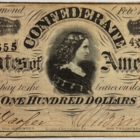 New Store Items 1864 CONFEDERATE STATES OF AMERICA $100 NOTE LUCY PICKENS TY-65 DECENT MID-GRADE