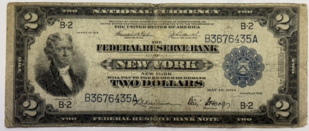 Large Federal Reserve Notes 1918 $2 FEDERAL RESERVE BANKNOTE BATTLESHIP NEW YORK FR#751 LOW GRADE BUT HONEST