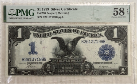 Large Silver Certificates 1899 $1 SILVER CERTIFICATE, BLACK EAGLE FR#230 PMG CHOICE AU 58 EPQ LOOKS UNC!