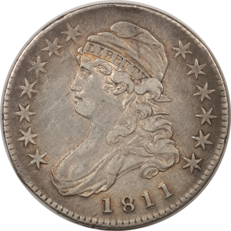 Early Halves 1811 CAPPED BUST HALF DOLLAR, SMALL 8 – HIGH GRADE EXAMPLE BUT CLEANED