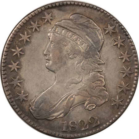 Early Halves 1822 CAPPED BUST HALF DOLLAR – HIGH GRADE EXAMPLE, BUT CLEANED!