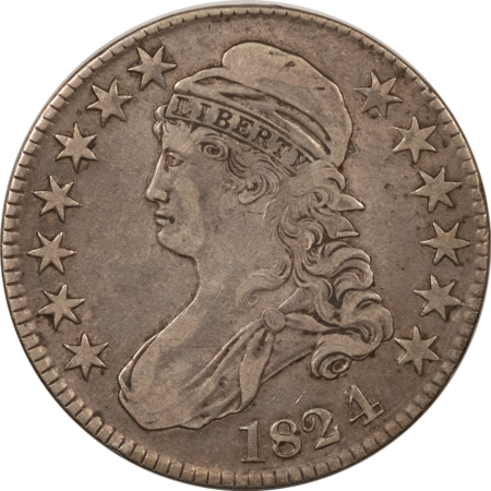 Early Halves 1824/4 CAPPED BUST HALF DOLLAR – HIGH GRADE EXAMPLE, BUT OBVERSE PUNCH DAMAGE