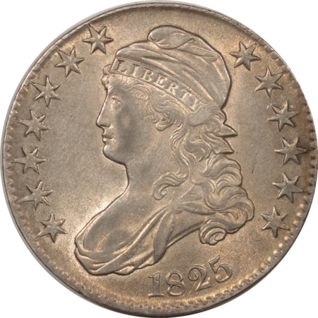 Early Halves 1825 CAPPED BUST HALF DOLLAR HIGH GRADE, LUSTROUS & NEAR UNCIRCULATED BUT STAINS