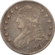 Early Halves 1827 CAPPED BUST HALF DOLLAR, SQUARE BASE 2 – HIGH GRADE EXAMPLE, OLD CLEANING!