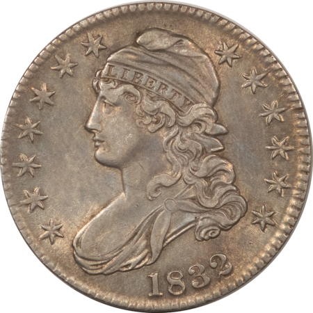 Early Halves 1832 CAPPED BUST HALF DOLLAR, LARGE LETTERS HIGH GRADE W/ LUSTER LIGHT HAIRLINES