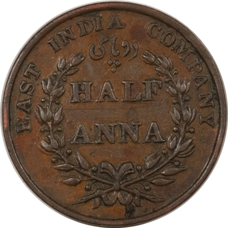 Exonumia 1835 EAST INDIA COMPANY HALF ANNA TRADE COIN – PLEASING CIRCULATED EXAMPLE!