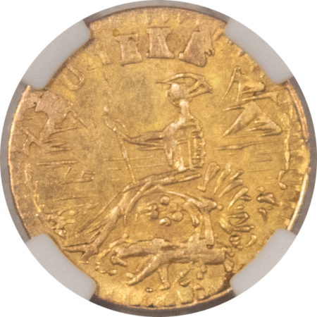 Civil War & Hard Times 1853 DATED CALIFORNIA ROUND GOLD TOKEN – ARMS OF CALIFORNIA, WREATH NGC MS-62