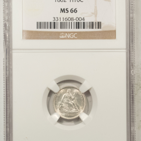 Liberty Seated Half Dimes 1862 SEATED LIBERTY HALF DIME – NGC MS-66, BLAST WHITE!