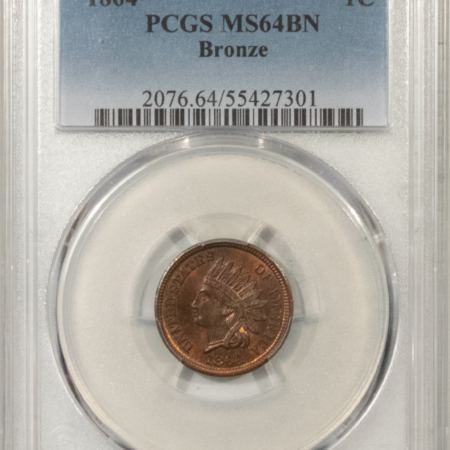 Indian 1864 INDIAN CENT, BRONZE – PCGS MS-64 BN, PREMIUM QUALITY! LOOKS RB!