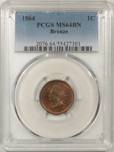 Indian 1864 INDIAN CENT, BRONZE – PCGS MS-64 BN, PREMIUM QUALITY! LOOKS RB!