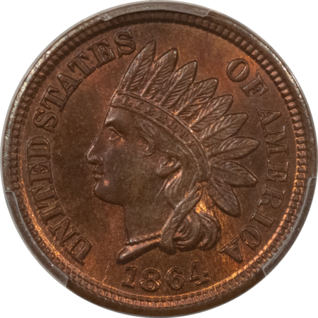 Indian 1864 INDIAN CENT, BRONZE – PCGS MS-64 BN, PREMIUM QUALITY! LOOKS RB!