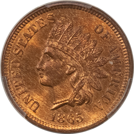 Indian 1865 INDIAN CENT, FANCY 5 – PCGS MS-65 RB, BLAZING GEM, NEAR RED!