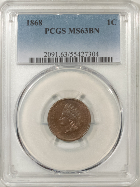 Indian 1868 INDIAN CENT – PCGS MS-63 BN, SMOOTH AND PREMIUM QUALITY!