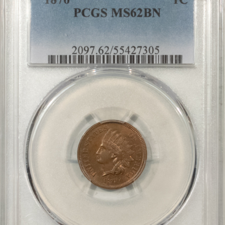 Indian 1870 INDIAN CENT – PCGS MS-62 BN, PREMIUM QUALITY! LOOKS CHOICE!