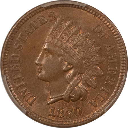 Indian 1870 INDIAN CENT – PCGS MS-62 BN, PREMIUM QUALITY! LOOKS CHOICE!