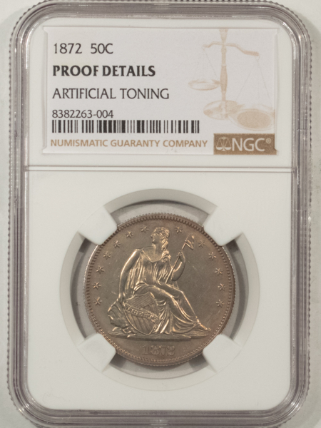 Half Dollars 1872 PROOF LIBERTY SEATED HALF DOLLAR NGC PROOF, ARTIFICAL TONING, LOOKS CHOICE+