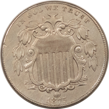 New Store Items 1875 SHIELD NICKEL – HIGH GRADE EXAMPLE, TOUGH DATE WITH FLASH!