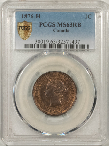 New Certified Coins CANADA 1876-H VICTORIA 1c, PCGS MS-63 RB; SPOT-FREE & REALLY CHOICE!