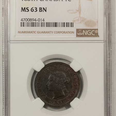 New Certified Coins CANADA 1881-H VICTORIA 1 c, NGC MS-63 BN; CHOICE CLEAN SURFACES, TRACES OF RED!