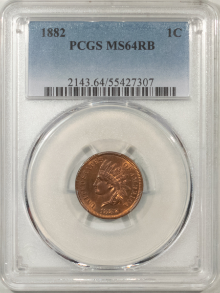 Indian 1882 INDIAN CENT – PCGS MS-64 RB, LUSTROUS AND PREMIUM QUALITY!