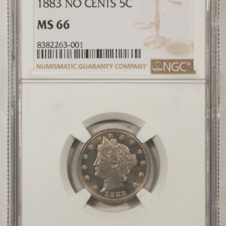 Liberty Nickels 1883 LIBERTY NICKEL, NO CENTS – NGC MS-66, SEMI PROOFLIKE & SUPERB!