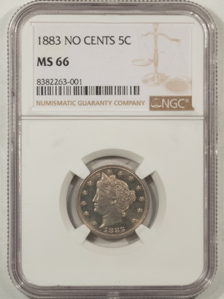 Liberty Nickels 1883 LIBERTY NICKEL, NO CENTS – NGC MS-66, SEMI PROOFLIKE & SUPERB!