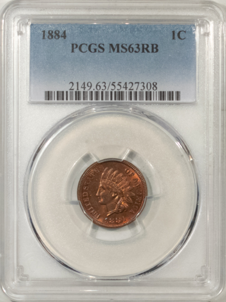 Indian 1884 INDIAN CENT – PCGS MS-63 RB, PRETTY COLOR AND PREMIUM QUALITY!