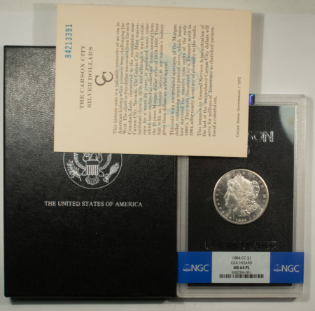 Morgan Dollars 1884-CC $1 MORGAN DOLLAR GSA-NGC MS-64 PL BOX/CARD PREMIUM QUALITY+ CARSON CITY