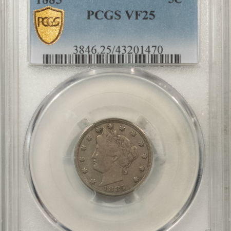 Liberty Nickels 1885 LIBERTY NICKEL – PCGS VF-25, NICE KEY-DATE!