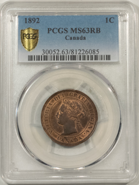 New Certified Coins CANADA 1892 VICTORIA 1c, PCGS MS-63 RB, LOTS OF RED & APPEARS UNDER-GRADED; PQ!