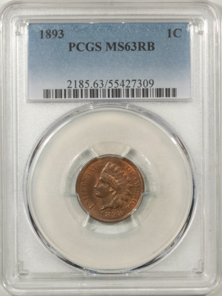 Indian 1893 INDIAN CENT – PCGS MS-63 RB, CHOICE AND NICE!