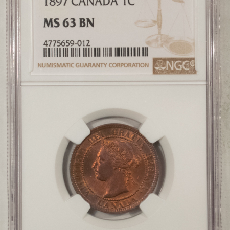 New Certified Coins CANADA 1897 LARGE CENT, KM-7 – NGC MS-63 BN