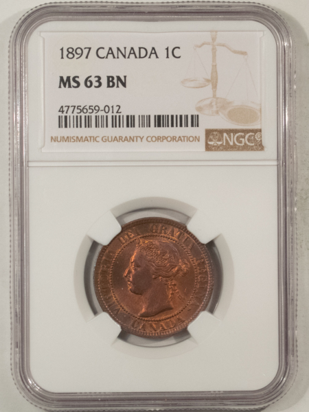 New Certified Coins CANADA 1897 LARGE CENT, KM-7 – NGC MS-63 BN