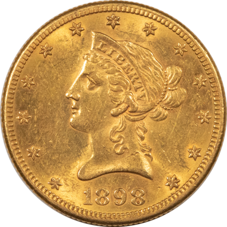 $10 1898-S $10 LIBERTY GOLD EAGLE – UNCIRCULATED, VERY LIGHT WIPE, LOWER MINTAGE!