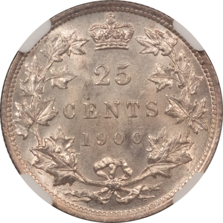 New Certified Coins CANADA 1900 TWENTY FIVE CENTS 25C, KM-5 – NGC MS-63, VICTORIA, CHOICE & SCARCE!