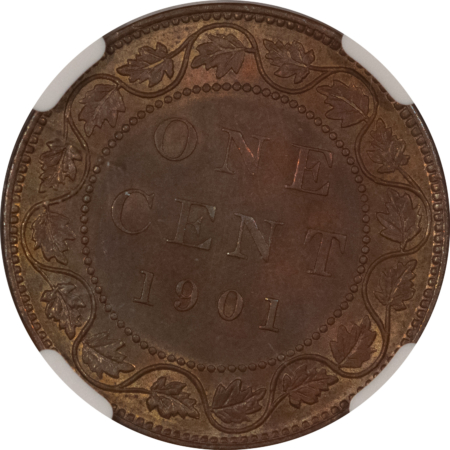 New Certified Coins CANADA 1901 LARGE CENT, KM-7 – NGC MS-63 BN