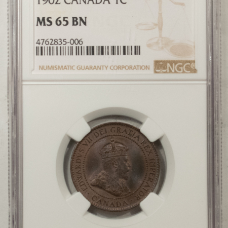 New Certified Coins CANADA 1902 CENT KM-8 – NGC MS-65 BN, GORGEOUS AND PREMIUM QUALITY GEM!