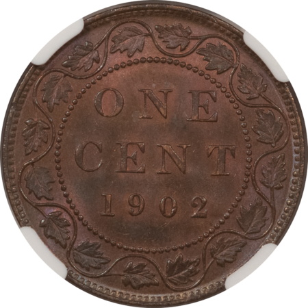 New Certified Coins CANADA 1902 CENT KM-8 – NGC MS-65 BN, GORGEOUS AND PREMIUM QUALITY GEM!