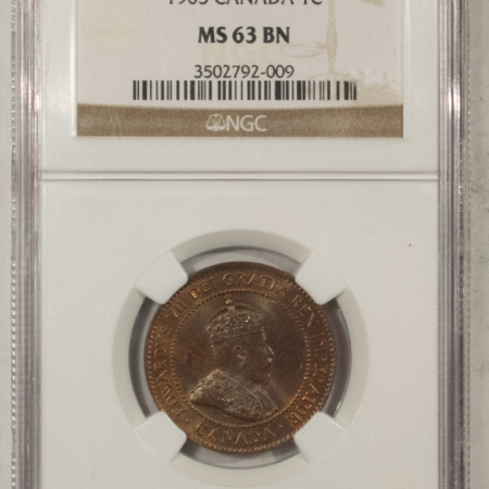 New Certified Coins CANADA 1905 LARGE CENT, KM-8 – NGC MS-63 BN