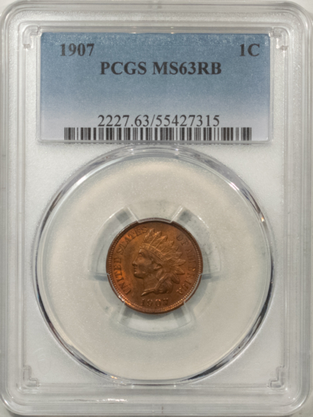 Indian 1907 INDIAN CENT – PCGS MS-63 RB, ATTRACTIVE!