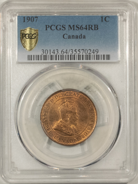 New Certified Coins CANADA 1907 LARGE CENT, KM-8 – PCGS MS-64 RB