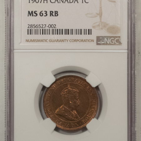 New Certified Coins CANADA 1907-H EDWARD VIII 1c, NGC MS-63 RB, REALLY CHOICE, CONSERVATIVELY GRADED