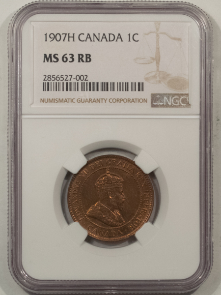 New Certified Coins CANADA 1907-H EDWARD VIII 1c, NGC MS-63 RB, REALLY CHOICE, CONSERVATIVELY GRADED