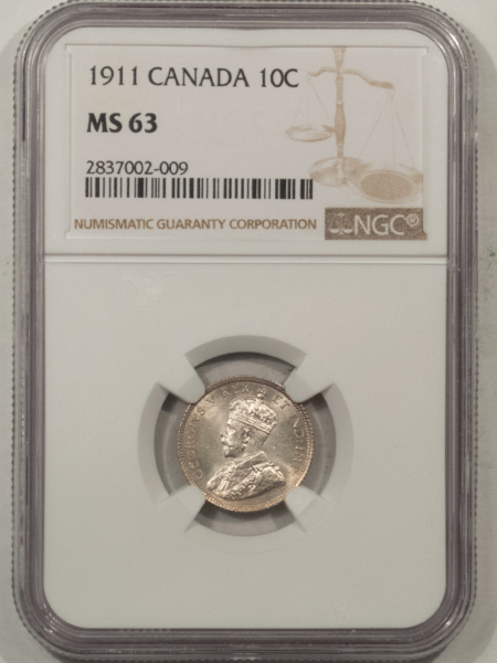 New Certified Coins CANADA 1911 EDWARD VIII 10c, NGC MS-63, ORIGINAL WHITE & LUSTROUS!