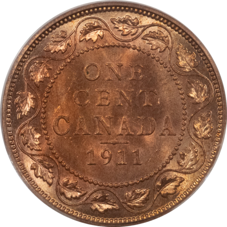 New Certified Coins CANADA 1911 LARGE CENT, KM-21 – PCGS MS-64 RD, FULL BLAZING RED!